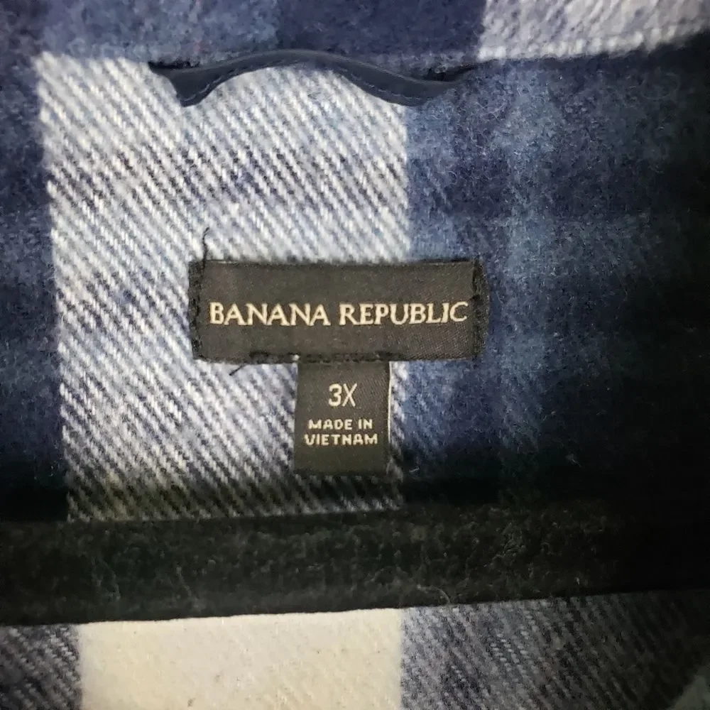 Men's Plus Size Banana Republic Blue Plaid Flannel Button Up Shirt Size 3X